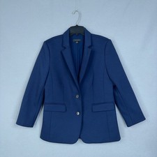 Ann Taylor Blazer Womens 10 Blue Two Button Knit Career Professional Work