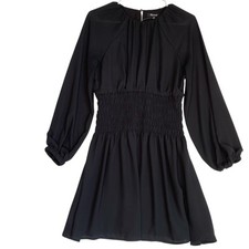 Madewell Bubble-Sleeve Smocked Mini Dress XS Black Chiffon Coquette Party