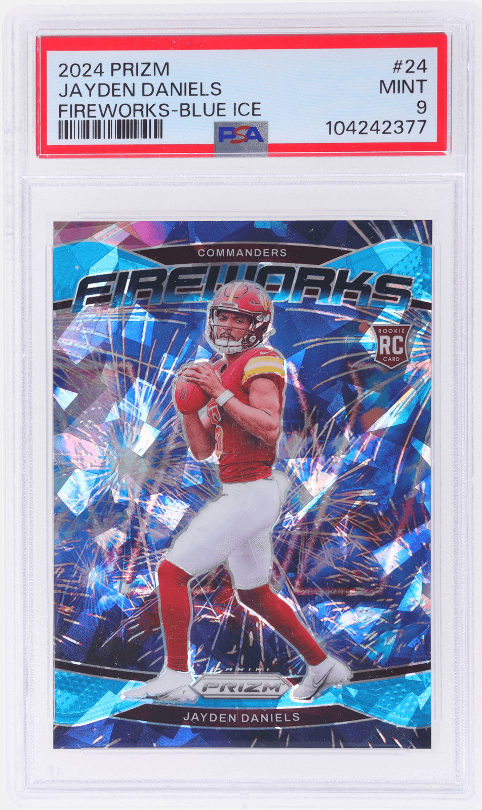2024 Panini Prizm Jayden Daniels Fireworks Blue Ice #24 /99 PSA 9