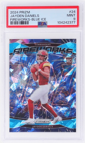 2024 Panini Prizm Jayden Daniels Fireworks Blue Ice #24 /99 PSA 9