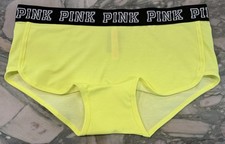 NEW Victoria Secret PINK BLOCK LOGO Cotton Trim Boyshort Neon Lemon Blaze - XL