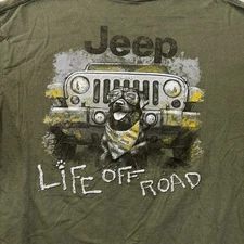 Jeep Shirt Mens XL Dark Green Graphic "Life Off Road" Jeep and Dog Casual