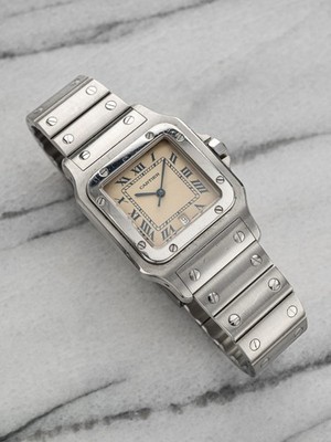 Vintage Cartier Santos Galbee Ref 1564 80s Quartz Cream Roman