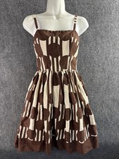 Eliza J Linen Brown And Cream Geometric Summer Dress XS