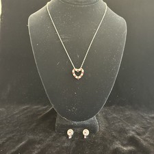 Genuine Crystal, Red And White Stone, Heart Necklace, And Earrings Set