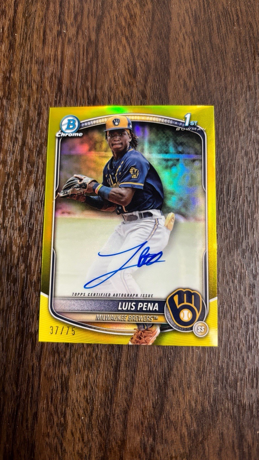2025 Bowman - Chrome Prospect Autographs Luis Pena #CPA-LP Yellow Refractor /75
