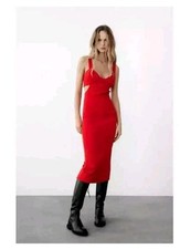 Size M, ZARA STRAPPY CUT OUT DRESS RED MIDI 9878/189