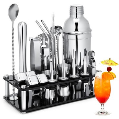 23X Professionell Cocktail Shaker Set 750ml Barkeeper Mixer Edelstahl + Ständer