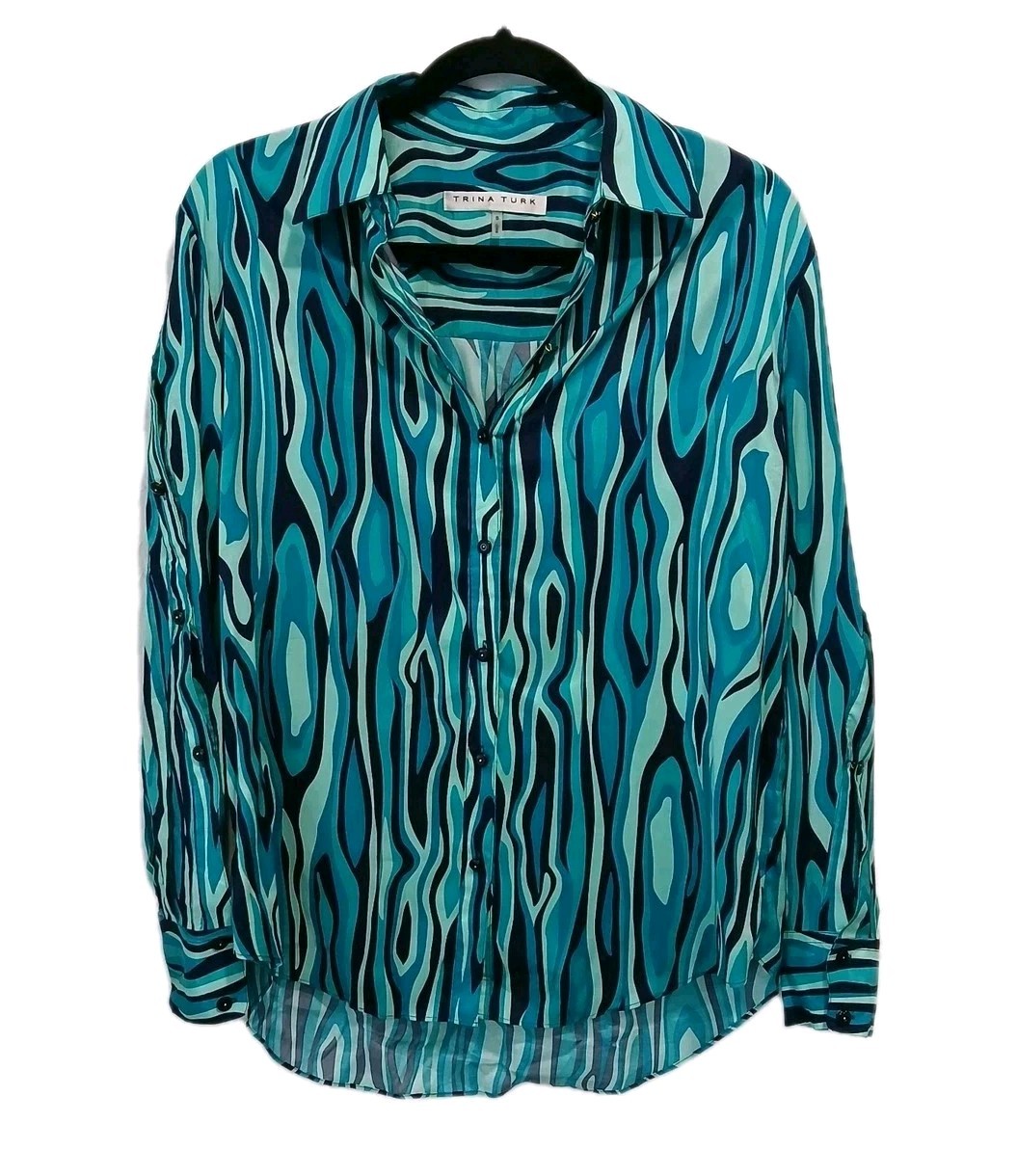 Trina Turk Button Up Arielle Top Ceramic Multi Color Women's Size Small Artsy