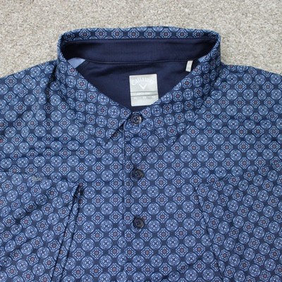 Callaway Polo Shirt Mens XL Blue Geometric Opti-Dri Golf Stretch Short Sleeve