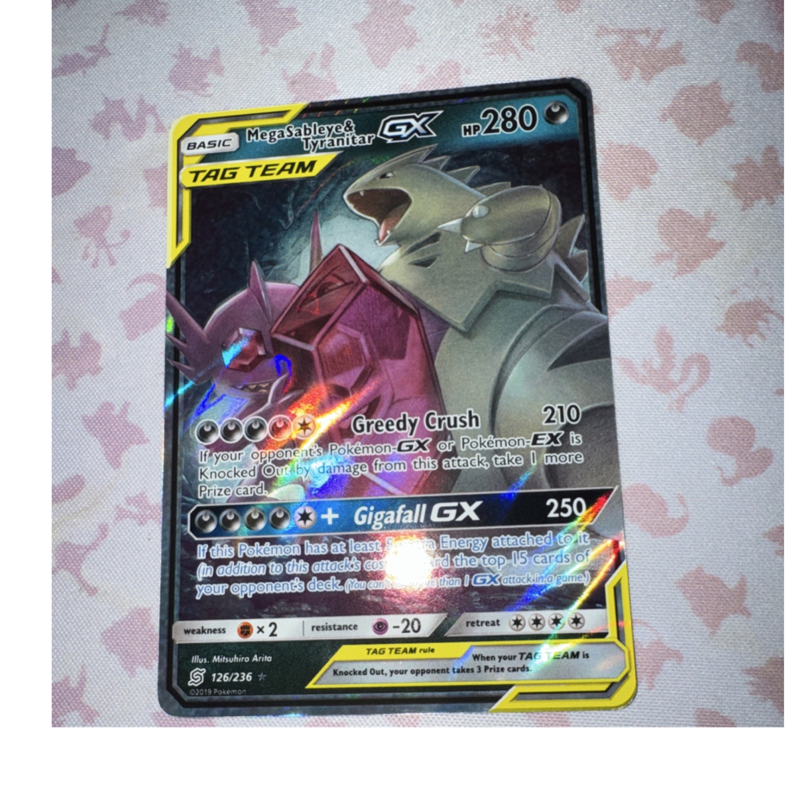 pokemon mega sableye & tyranitar gx tag team ultra rare holo 126/236 280hp