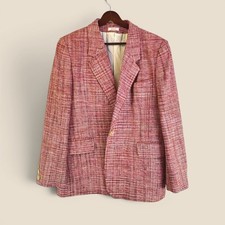 Vintage Blazer Lady Bowdon 14P Pink Red Tweed Made in USA Single Button Pocket