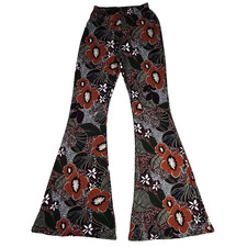 Womens Boho Hippie Flare Pants S 22x33 Paisley Print Wide Leg Stretchy High Rise