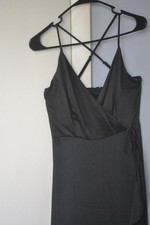 Nine West Black Crepe High Lo Hanky Hem S Prom Spaghetti Strap Gown Dress V Neck