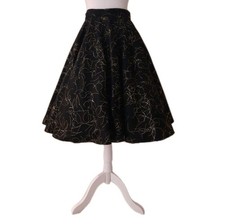 Vintage 1950s Full Circle Skirt Black Gold Size XS/S Party Felt Wool