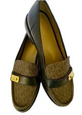 NEW Michael Kors Loafers Brown Black Leather MK Monogram Logo Slip-On Shoes 9.5M