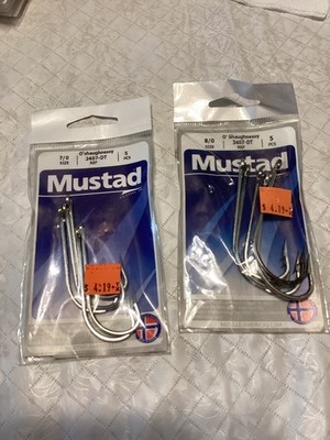Lot of 2 New Packages of 5 Mustad O'Shaughnessy 7/0 & 8/0 Fishing Hooks Norway