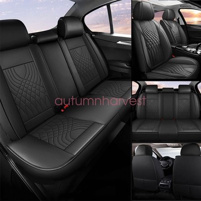 Full Surround Set Fits Honda Car 5-Seat Cover Faux Leather Cushion Covers Blk