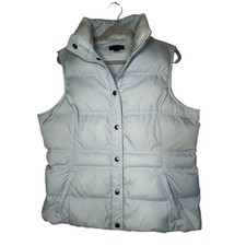 Lands End Girls Down Puffer Vest Large 14-16 Powder Blue Snaps Fits Women's