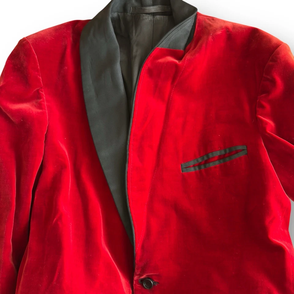 Esmoquin chaqueta de cena chal vintage años 60 rojo cereza terciopelo fumar 40S/42S LEER Foto 3 de 4