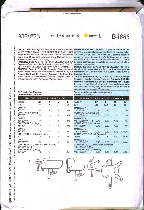 4885 Vintage Butterick SEWING Pattern Dog Cat Coat Pet Accessories CUT OOP Sew - Image 2 of 2