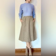 Vintage 1960s Navy Cream Brown Houndstooth Wool Skirt The Villager Sz 10 Lined