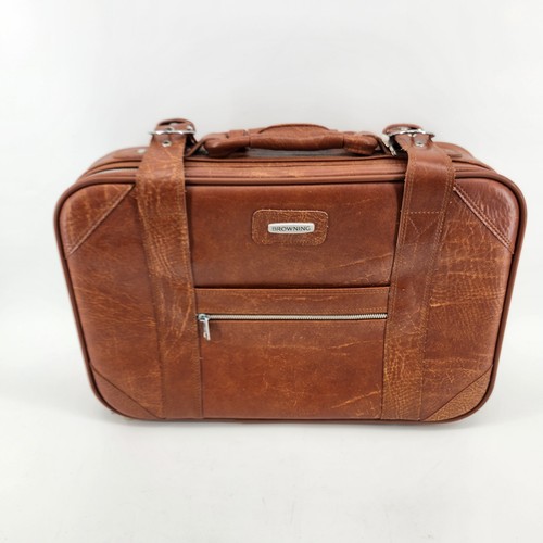 Vintage Browning Leather Briefcase Attache Case Brown Locking Travel Bag w/ Keys