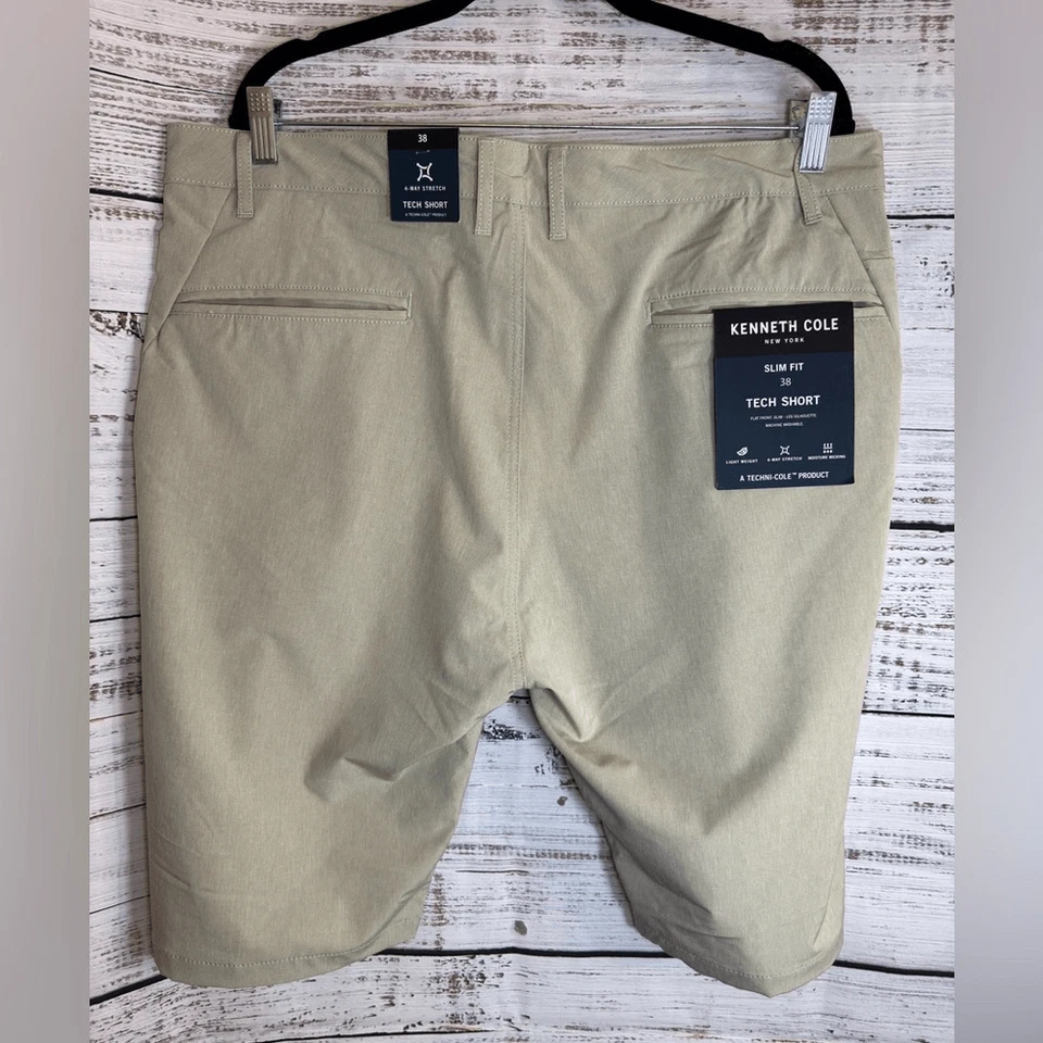 Shorts masculino Kenneth Cole tamanho 38 elástico absorção slim fit cáqui tecnologia leve - Imagem 3 de 4