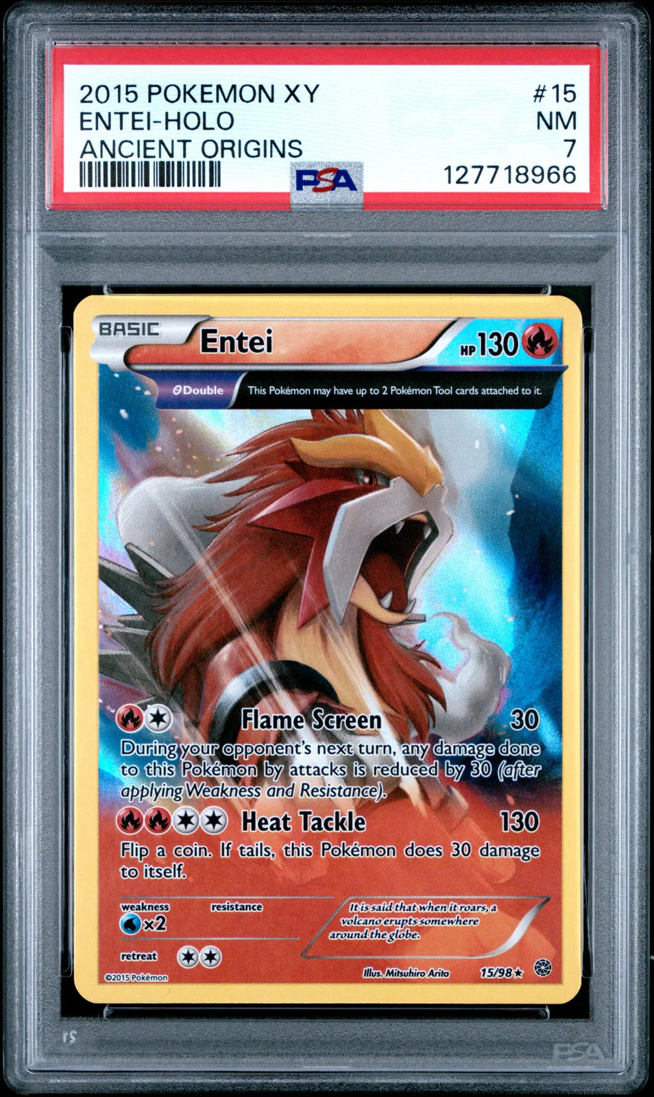 2015 Pokemon Xy Ancient Origins Entei #15 Ancient Origins PSA 7 Holo New Cert