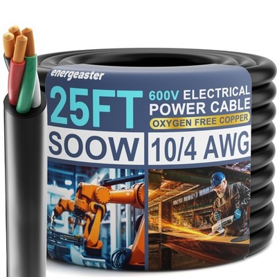 Electric 10/4 SOOW Bulk Cable-10 Gauge 4 Conductor-Rated for 600V, 30A -Water...