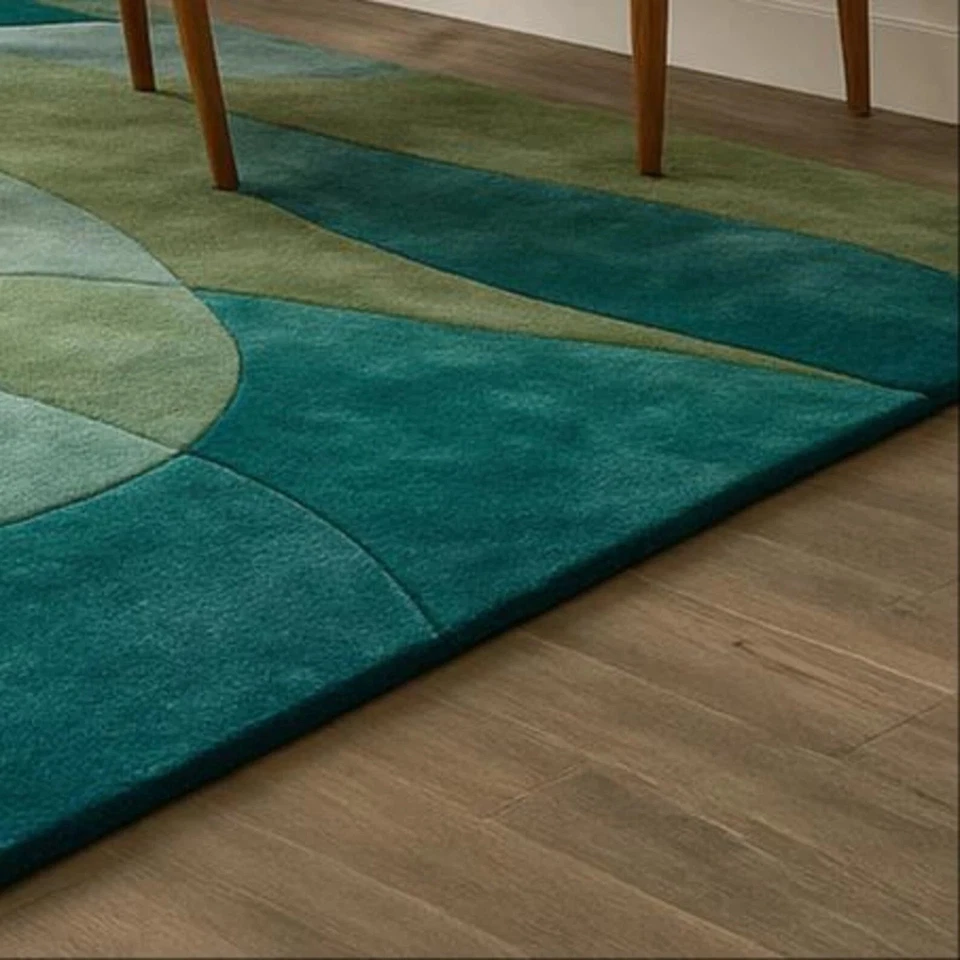 Alfombra moderna de lana verde azulado acolchada a mano 7x9 hecha a mano para sala de estar dormitorio Foto 3 de 4