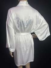 Victoria's Secret Women's Satin Short Kimono Robe BRIDE in Blue Rhinestones O/S