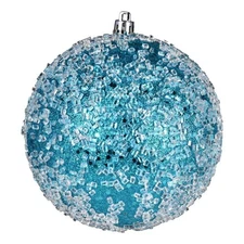 Vickerman 4.75" Plastic Hail Ball Ornaments in Glitter Turquoise (Set of 4)
