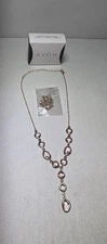 AVON Modern Pink Y Necklace and Earrings Set 2 Pc New In Box Gold Tone Jewelry
