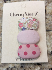 Girls 3 Piece Hand Made 1.5" Hair Clips Fabric Covered Pink Floral