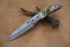 Custom Handmade Damascus Steel Pocket Underlock Folding Knife Camping Knife