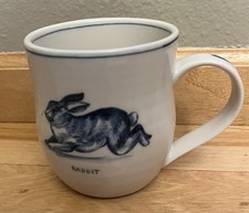 Molly Hatch Anthropologie Rabbit 14oz Coffee Mug Blue Cream Hand Painted