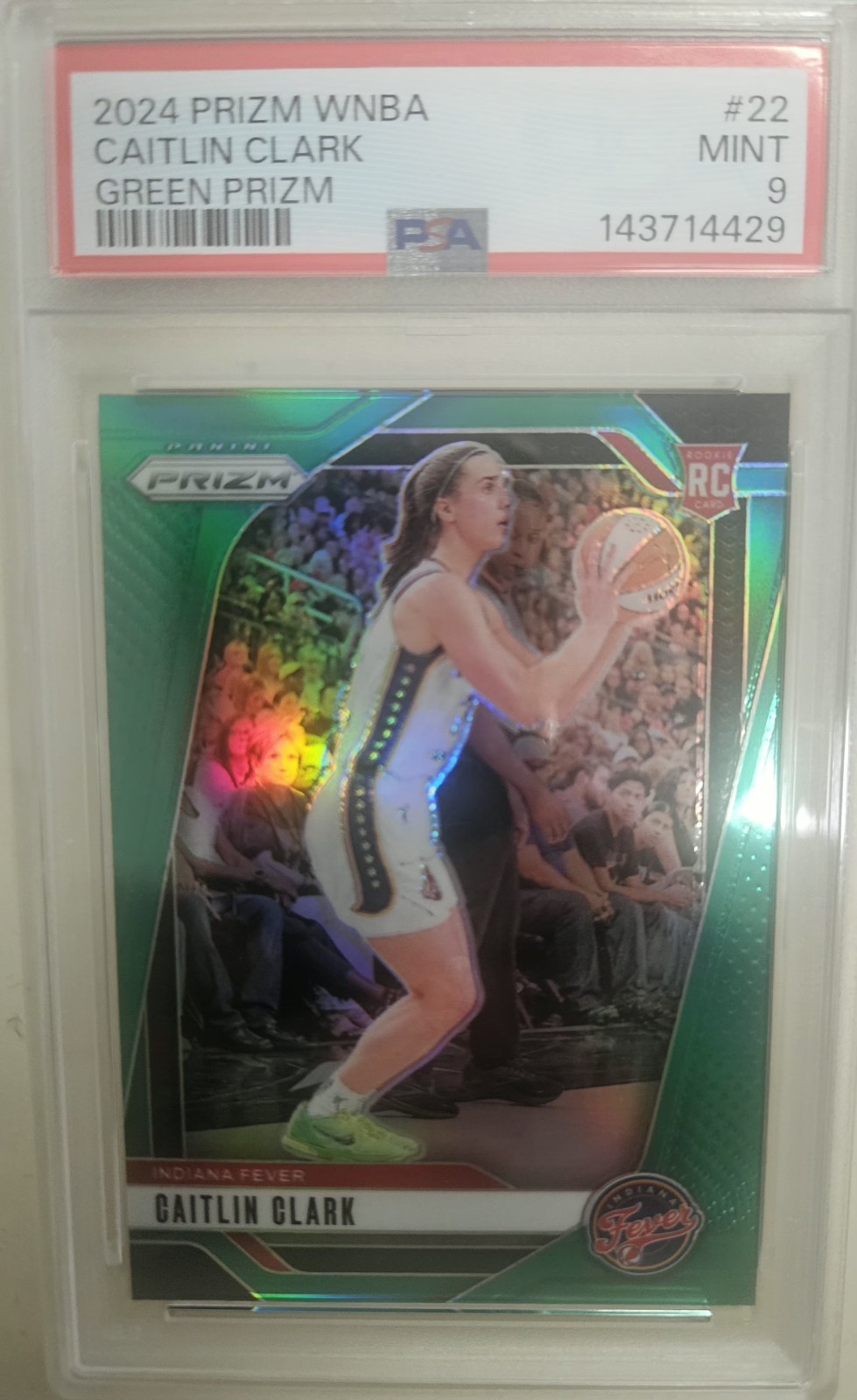 2024 Panini CAITLIN CLARK RC Green Prizm #22 PSA 9 WNBA Fever Rookie view 3