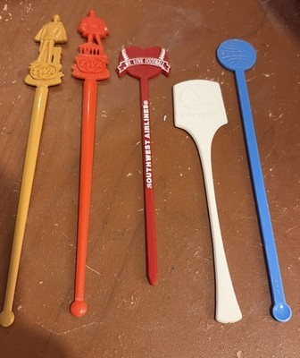 Vtg (5) Airline Swizzle Sticks TWA, Pan Am, Southwest Football, Eastern