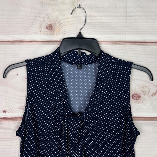 Jones New York Top Womens M Blue Polka Dot Blouse V-Neck Sleeveless Knit Tank - Picture 2 of 7