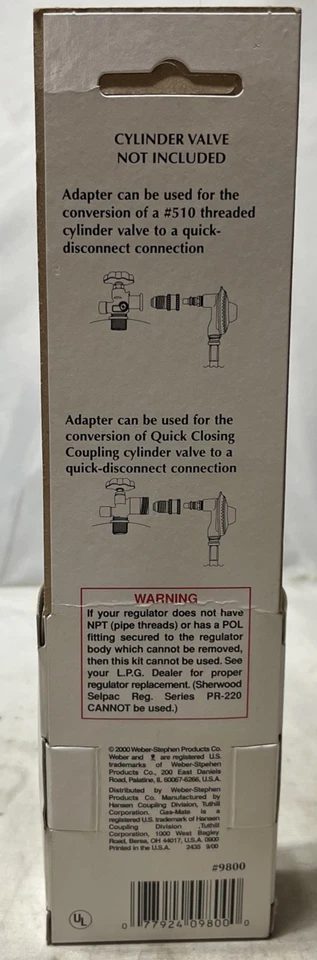 Adaptador de desconexión rápida Weber Hansen Gas-Mate II M #9800. Nuevo en caja. Foto 3 de 4