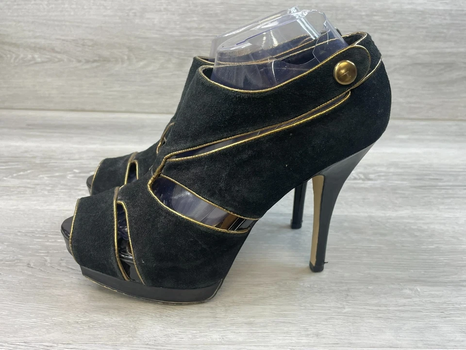 Bebé Phat Lana Para Mujer 9 Negro Bomba Gamuza Tacón Cómodo Informal Peep Toe Recorte Foto 3 de 4