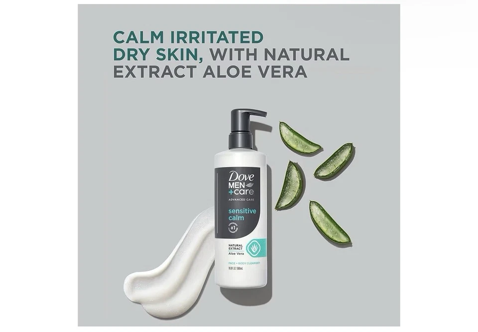 Dove Men+Care Sensitive Calm Face & Body Cleanser with Aloe Vera - 3 Pack - Image 3 of 4