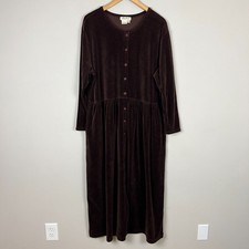 Eddie Bauer Maxi Dress Womens XL Brown Velvet Long Sleeve Button Front Vintage