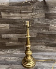 Vtg Stiffel Style MCM Solid Brass Column Table Night Stand Lamp 28.5” Tall *Read