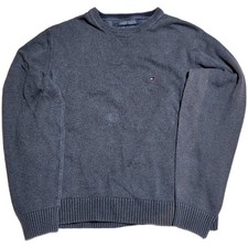 Tommy Hilfiger V Neck Sweater Men's Size L Gray Ribbed Cuffs Logo Accent
