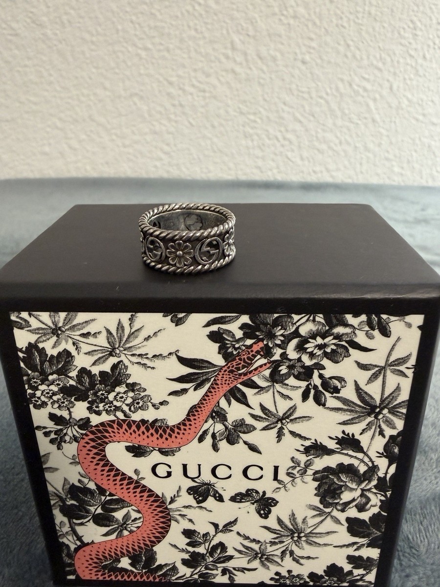 Brand New Gucci Interlocking G Flower Silver 925 Ring Size 8 (X