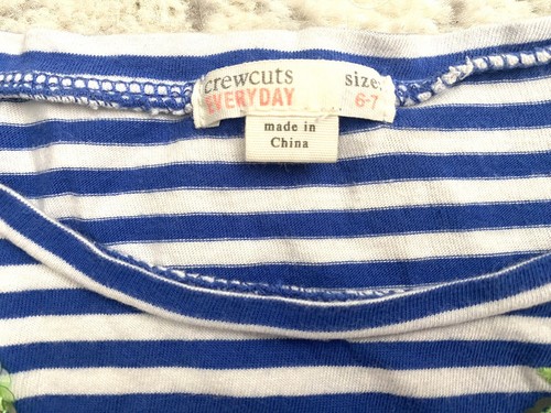 J Crew Crew cuts L/S Top Girl Navy Blue Stripe w Sparkling Green Apples 6-7 - Picture 4 of 4