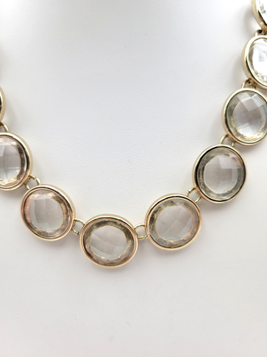Banana Republic Large Faceted Glass Collar Necklace Gold Tone - Picture 5 of 13