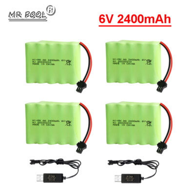 Gecoty® Batterie Ni-MH AA rechargeable 6 V 2400 mAh avec câble de charge (fiche JST